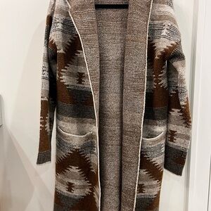Fab’rik Aztec Knit Coatigan – Brown & Taupe Cardigan